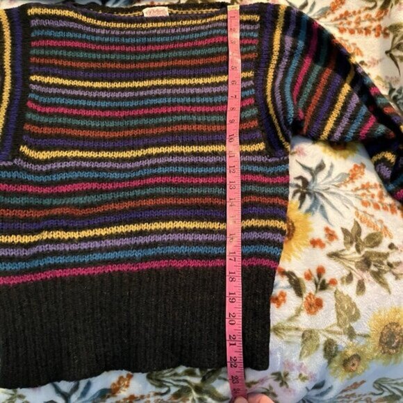 Vintage Phillippe Sweater Womens Stripe 80s Boat Neck Wool Blend Black Rainbow - Picture 6 of 6